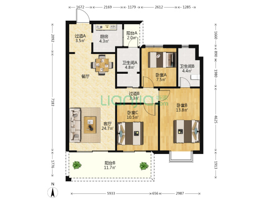 保利城喻云园 3室1厅2卫 118平方