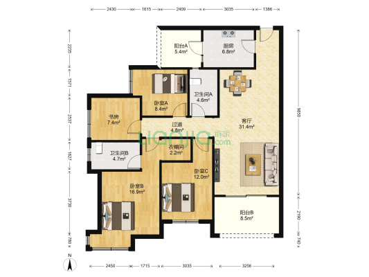 熙溪地 4室1厅2卫 130平方