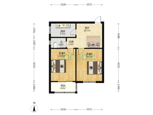 省计生委家属院 2室1厅1卫 60平方