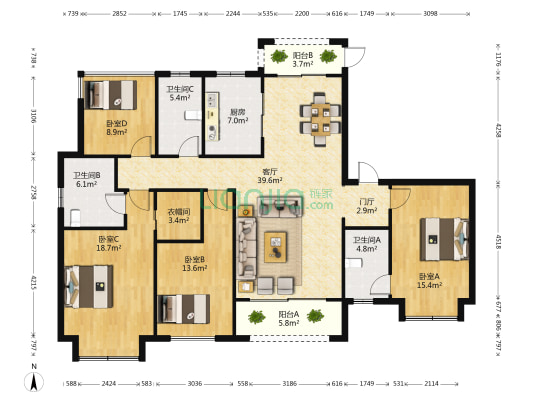 海珀星晖一期 4室1厅3卫 177平方