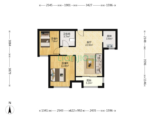 荣盛▪湖畔郦舍洪阳家园 2室1厅1卫 74平方