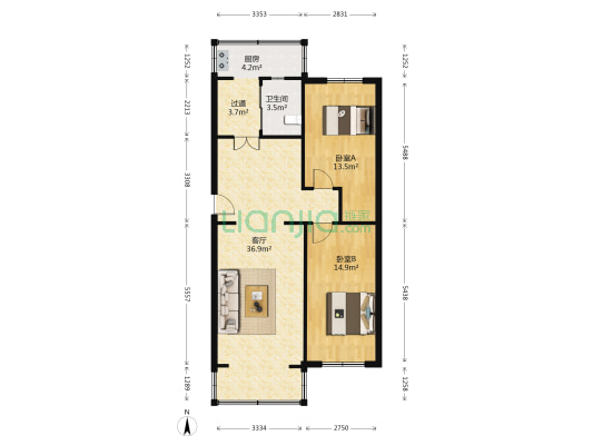 卫士家园 2室1厅1卫 96平方
