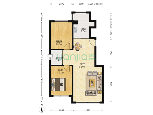 农科院 1室1厅1卫 90平方