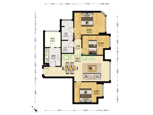 锦城峰荟荟菁阁 3室1厅2卫 102平方