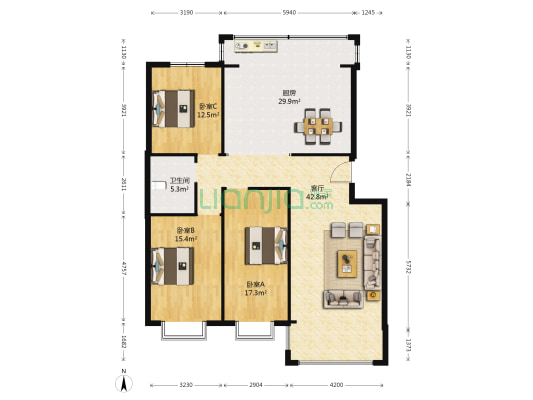 海警公寓 3室1厅1卫 147平方