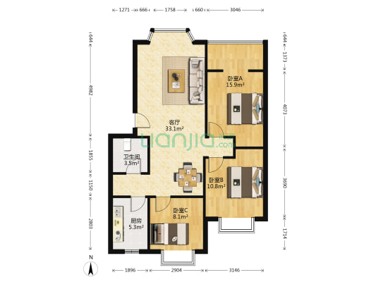 欣河苑 3室1厅1卫 93平方