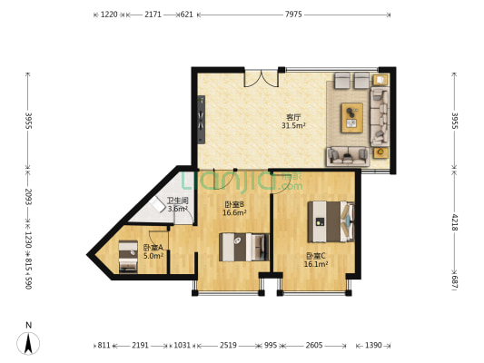 建安新商汇 3室1厅1卫 100平方