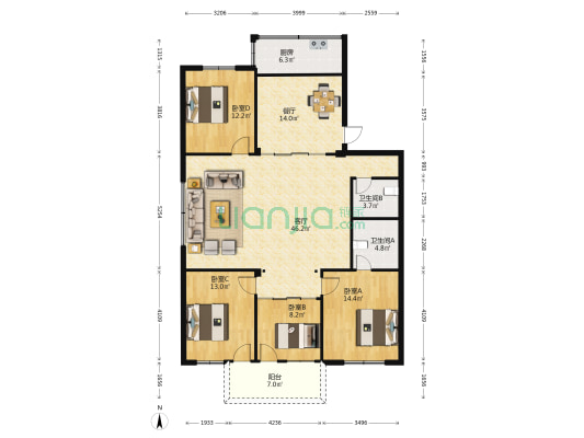 福会新村 4室2厅2卫 141平方