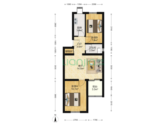 三建宿舍 2室1厅1卫 61平方