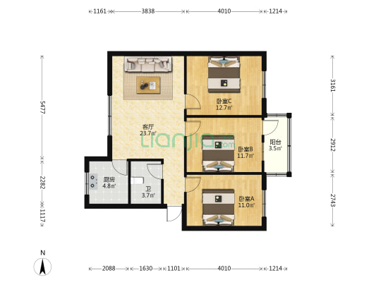 政协家属院 3室1厅1卫 88平方