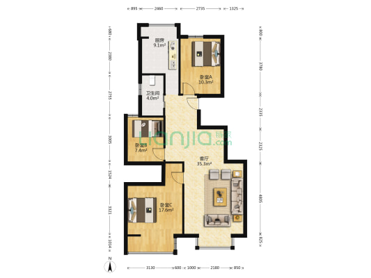 荣川·沁园 3室1厅1卫 116平方