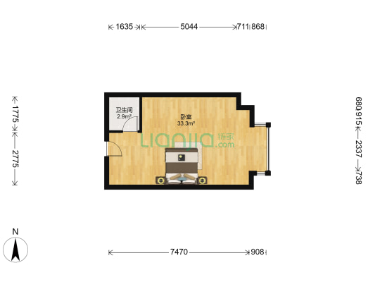 金隅时代之星B座 1室0厅1卫 55平方