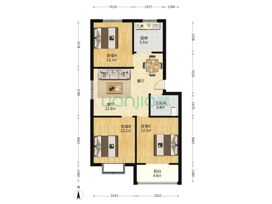 福泽家园南院 3室1厅1卫 92平方