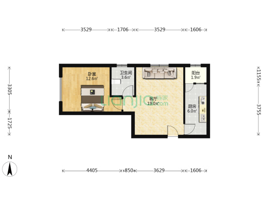 德信公园 此房毛坯随意装修格局好交通便利-户型图