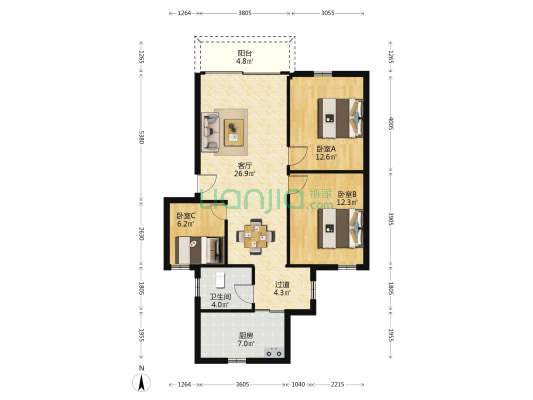 海丽花园 3室1厅1卫 93平方