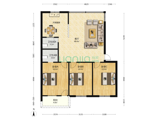 兴隆楼 3室1厅2卫 129平方