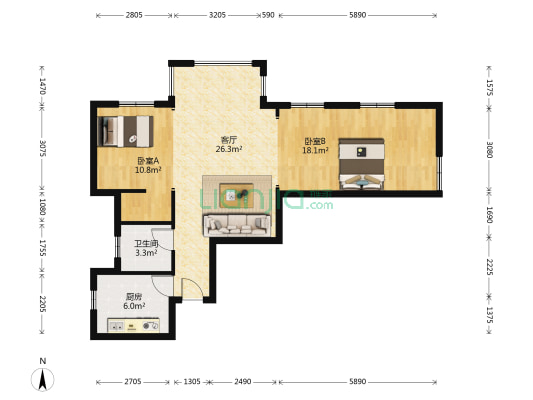 新南天古汉国际广场 2室2厅2卫 84平方