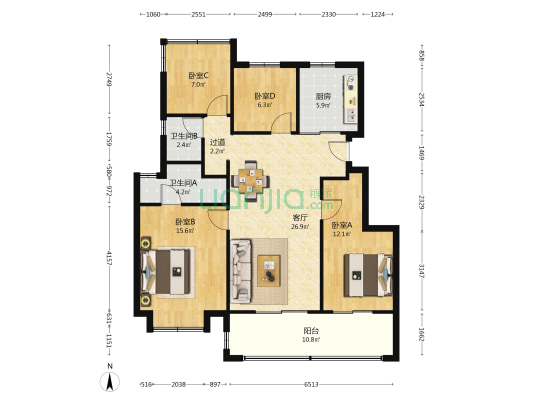 中梁华宇锦绣蘭院 4室1厅2卫 120平方