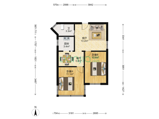南塘花园 2室2厅1卫 60平方