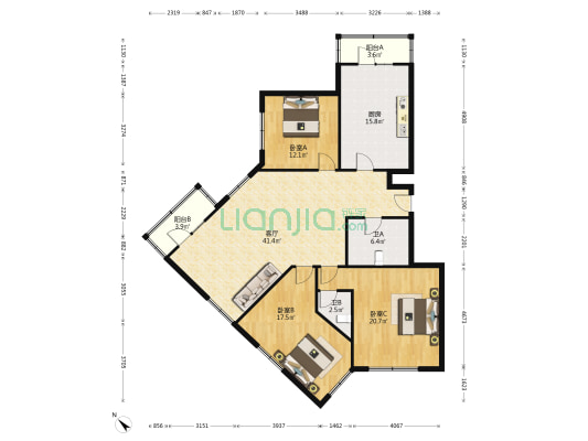 红星名苑 3室1厅2卫 163平方