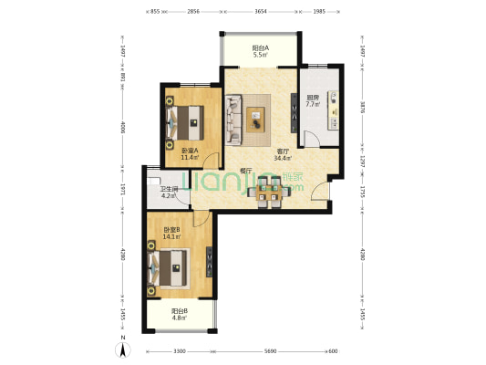 明能苑小区 2室1厅1卫 110平方