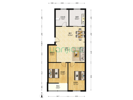 光华公寓 2室2厅1卫 102平方