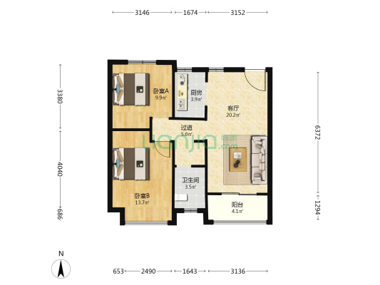 月塘雅苑一组团 2室1厅1卫 81平方