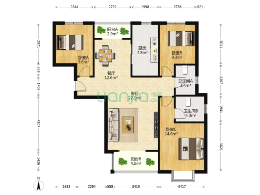 北郡三区 3室2厅2卫 127平方