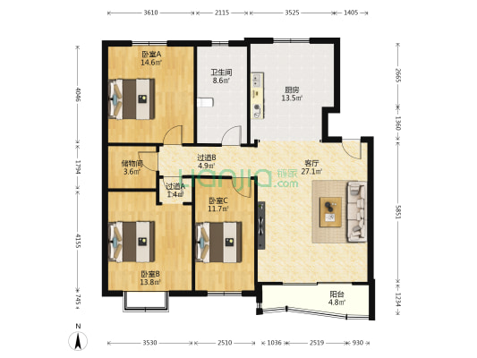 芳园新村A区 3室1厅1卫 125平方