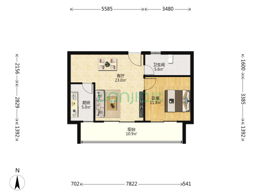 练祁佳苑 1室1厅1卫 72平方