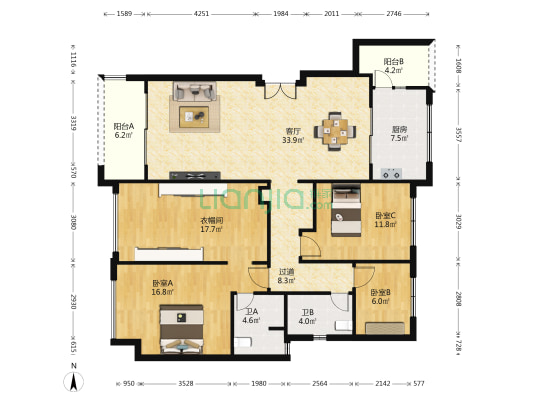 荣安柳岸潮鸣 3室1厅2卫 138平方