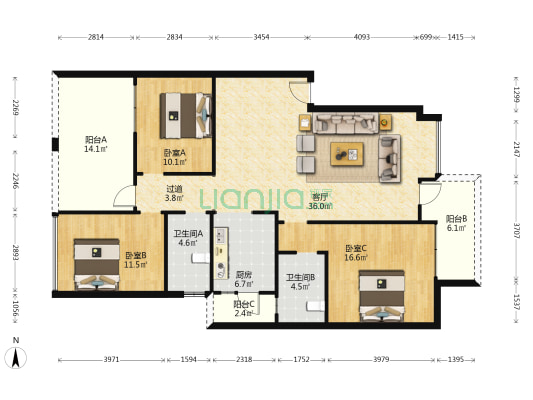 泊岸龙桥 3室1厅2卫 120平方