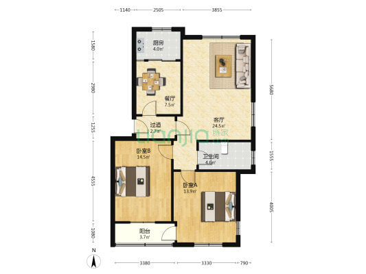 菀坪社区 2室2厅1卫 85平方