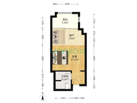 新城名苑 1室1厅1卫 60平方