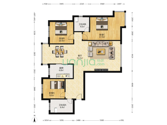辰光金座 3室1厅2卫 146平方