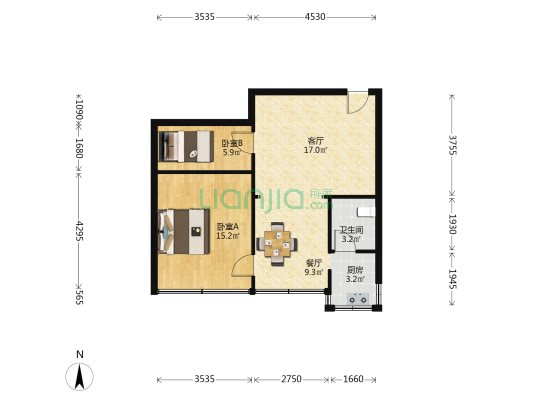 飞山街21号 2室2厅1卫 58平方