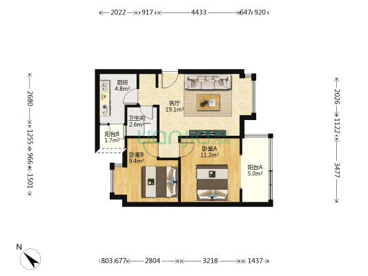 金泉阳光佳新苑 2室1厅1卫 61平方