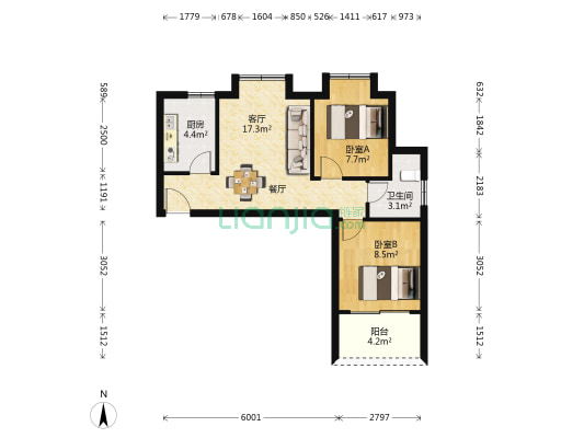 西园丽景新苑 2室1厅1卫 60平方