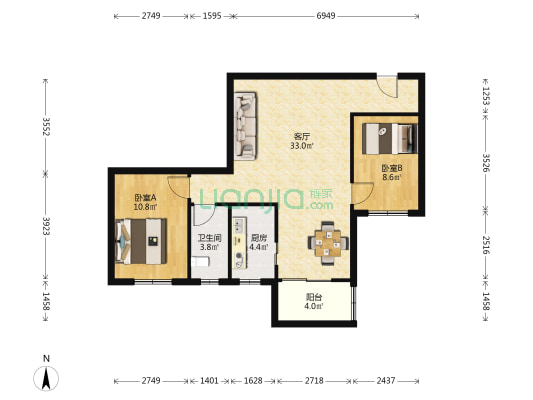 荔华苑 2室1厅1卫 80平方