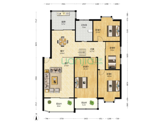 华德天赐园 4室2厅1卫 170平方