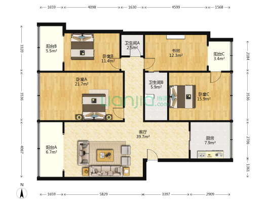 横四道街2号 4室1厅2卫 137平方