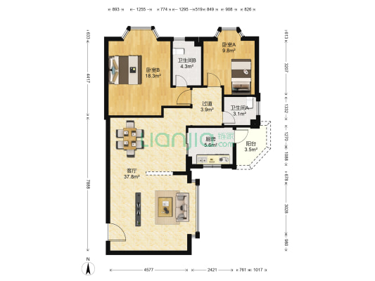 盛禾大厦 2室1厅2卫 105平方