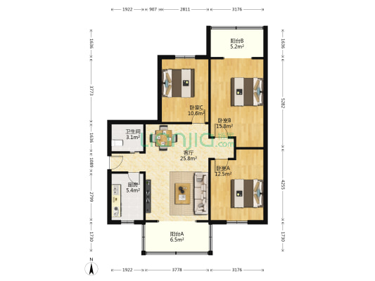 龙祥苑(武侯) 3室1厅1卫 94平方