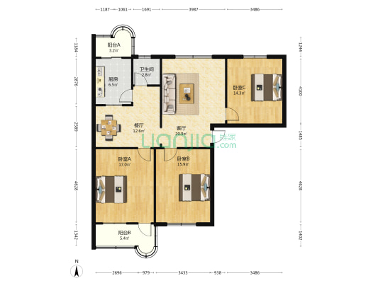 人民武装部家属楼(新郑市) 3室2厅1卫 118平方