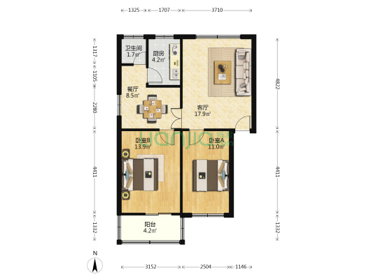 万春园东区 2室2厅1卫 77平方