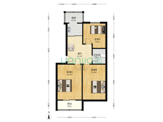 青年路76号机械厅老干部家属院 3室1厅1卫 83平方