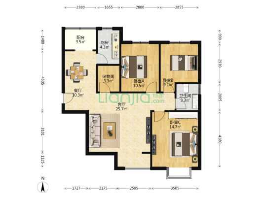 千城万家 3室2厅1卫 115平方
