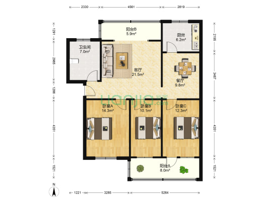 县土地局家属院 3室2厅1卫 130平方