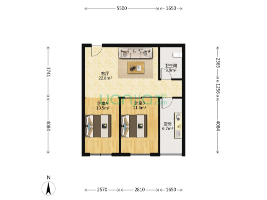 远洋荣域B4区 2室1厅1卫 74平方