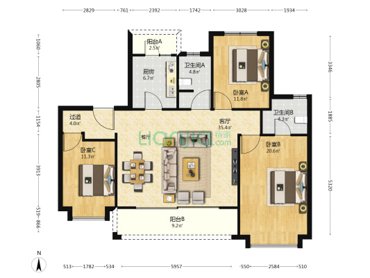 水岸云萃二期 3室1厅2卫 142平方